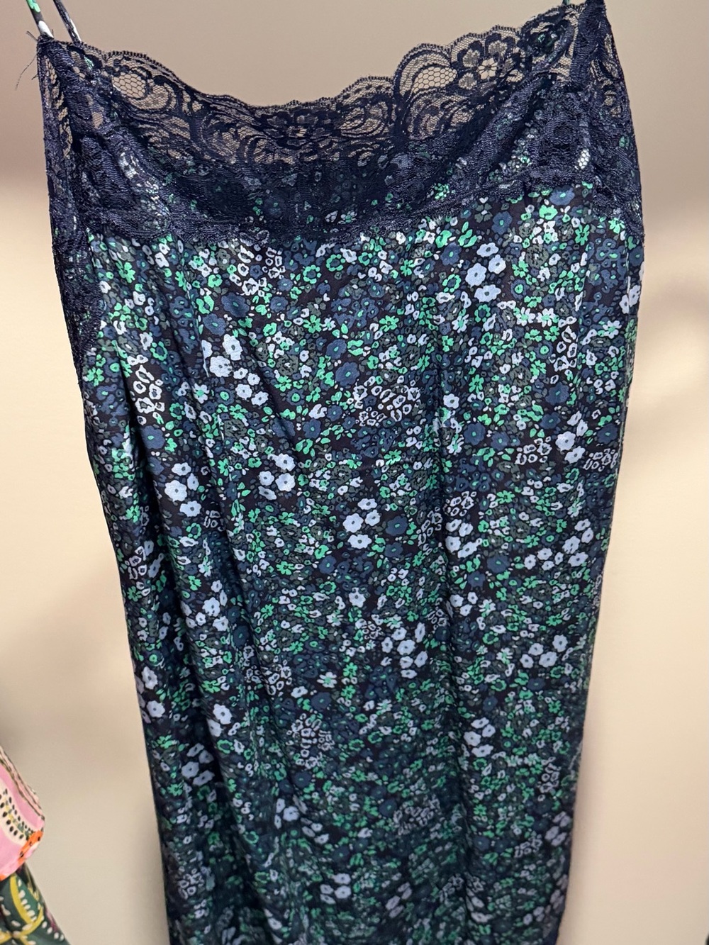 aerie Navy Floral Lace-Trim Slip Dress